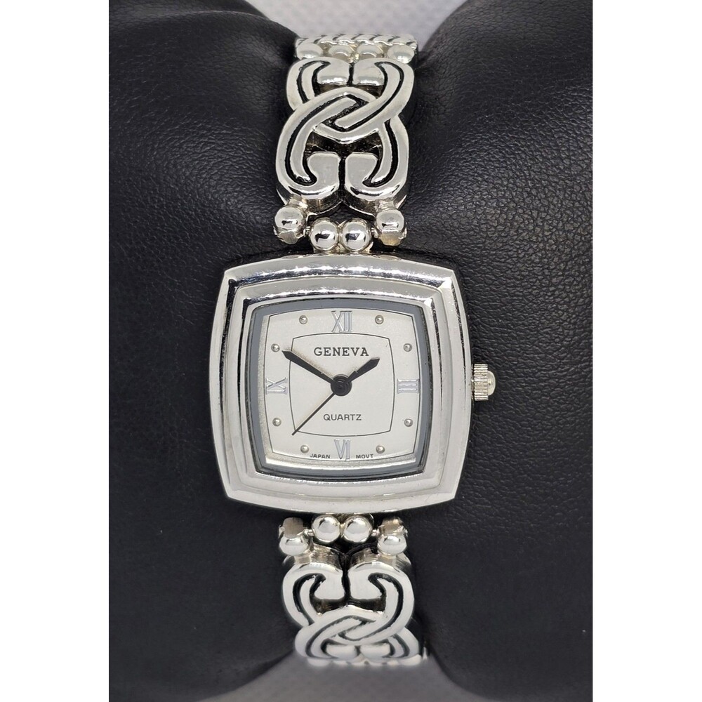 Women's Geneve Square Silver Tone Dial Case Pink Leather Strap Watch 04 - Picture 5 of 9